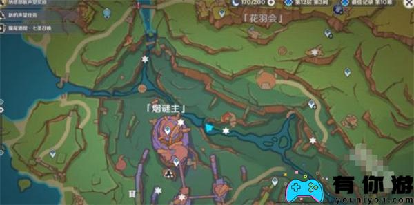 原神烟谜主的三个触摸门位于何处